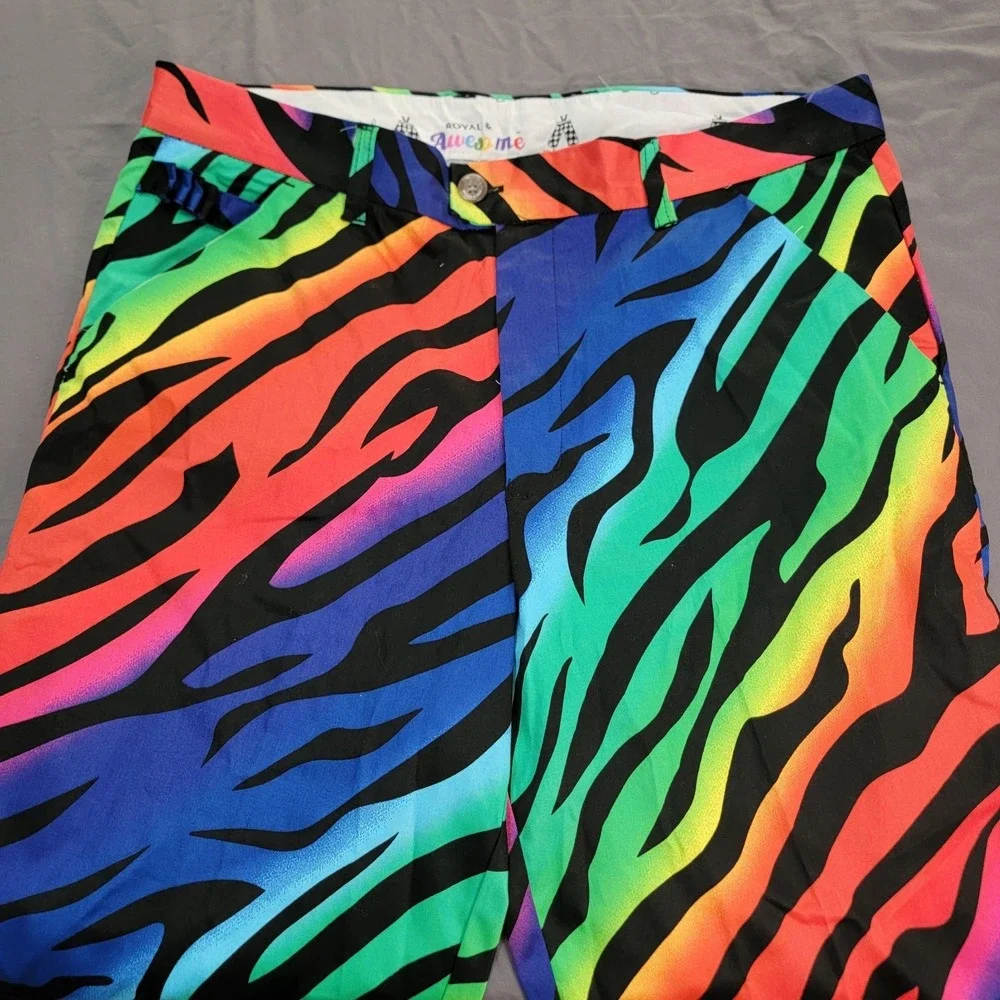 Royal & Awesome‎ Golf Pants Men's 34x34 Rainbow Zebra All Over Print Wild Ones